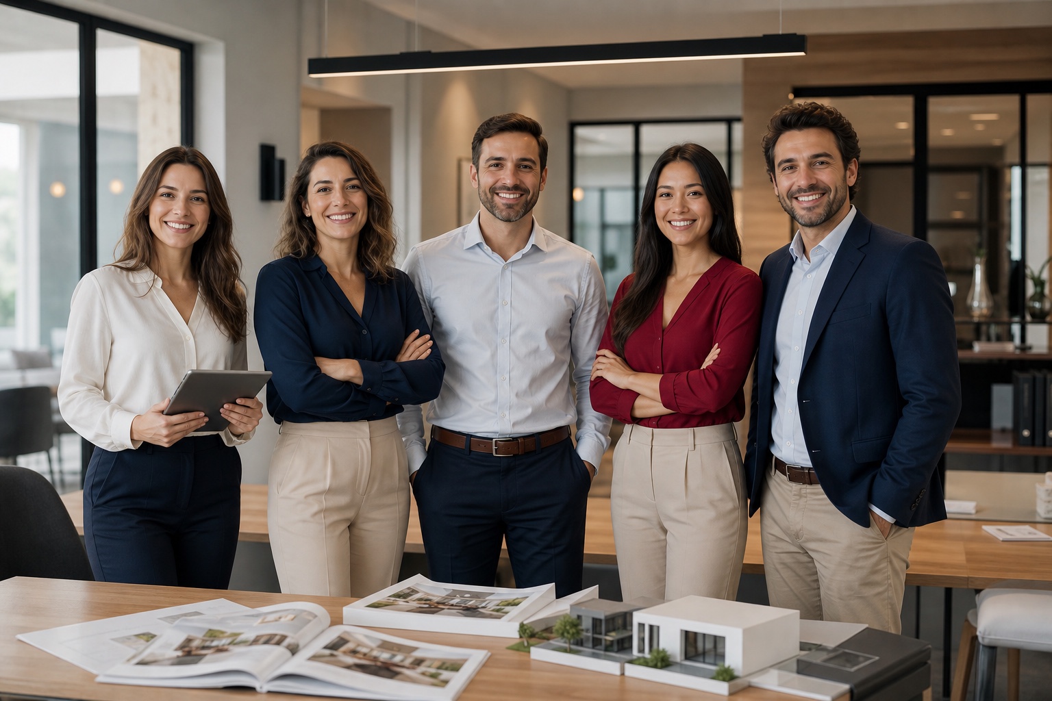 Equipa de consultores imobiliários Casas & Quintas em escritório moderno